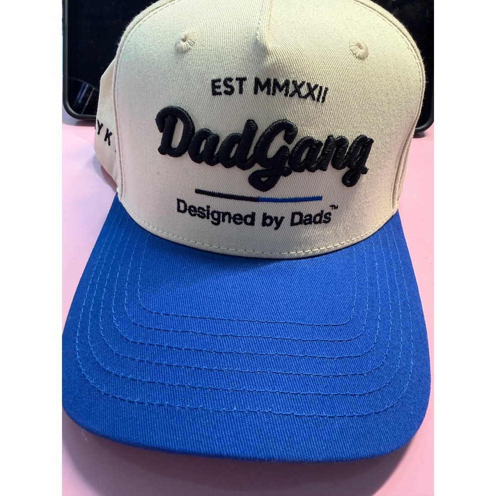 Dad Gang Designed by Dads Snapback Hat Cream Blue IYKYK Embroidered Cap